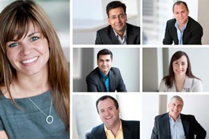 Shows professional business headshots samples, semi-formal, light interior ambience